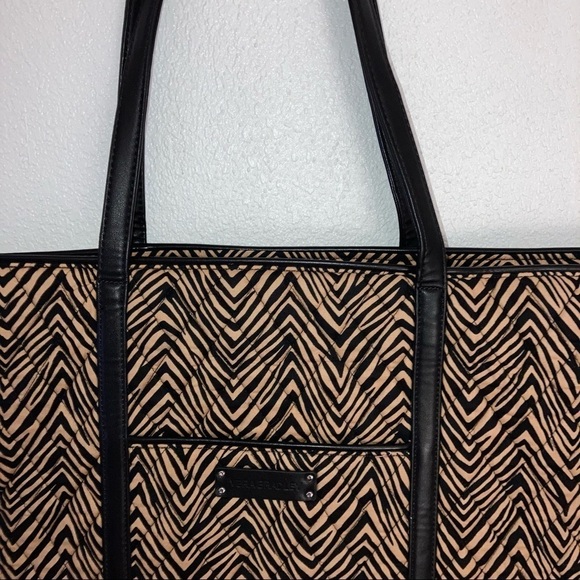 NWT Vera Bradley Zebra Trimmed Katarina Large Tote Laptop Bag Tan Black - Picture 2 of 8